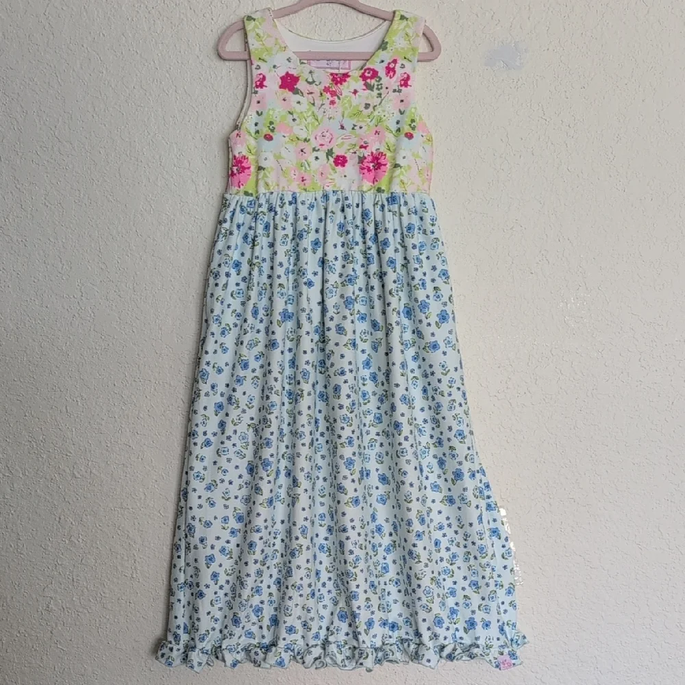 SweetHoney Floral Kids Dress - Pink and Blue